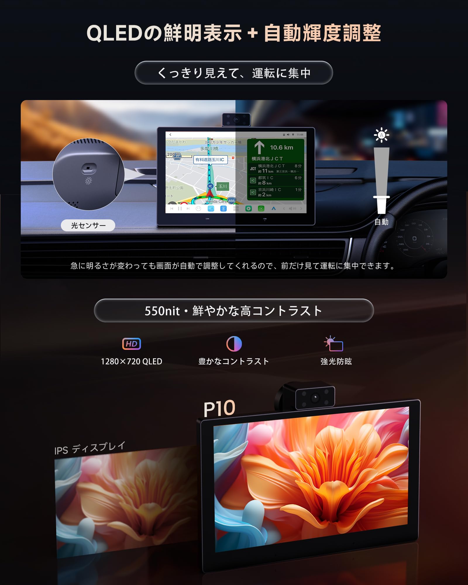 Amazon.co.jp: ATOTOOUT P10 Androidナビ【QLED】ポータブルナビ | AI